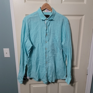 MINE Sky Blue 100% Linen Button-down Men's L PreOwned‎ Great Condition.